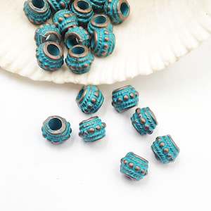 10 Patina/Antique Copper Drum Spacer Beads- 22-26-9