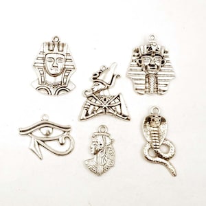 6 Assorted Antique Silver Egyptian Themed Pendant/Charms - 30-33-12