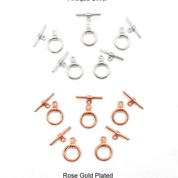 Antique Silver Or Rose Gold Plated Toggle Clasps - 5 Sets - 20-R-5A