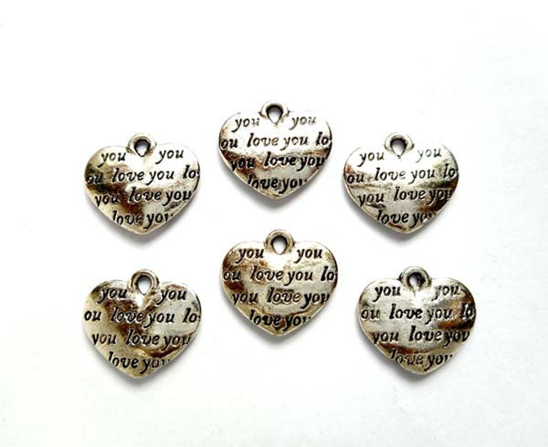 6 Antique Silver love You Heart Charms 21-44-14 - Etsy