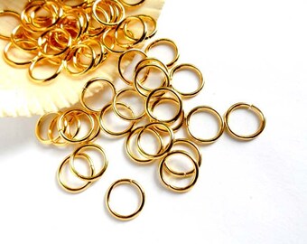 50 Gold Plated Jump Rings 10mm, Open Loop - 8-6