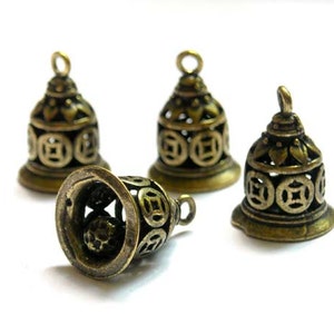 4 Antique Bronze Bell Charms - 27-16-2