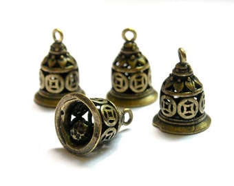 4 Antique Bronze Bell Charms - 27-24-2