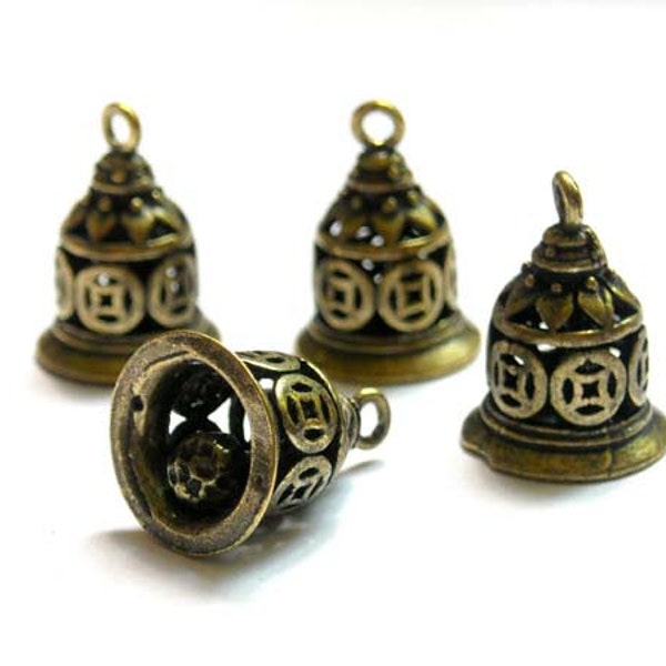4 Antique Bronze Bell Charms - 27-24-2
