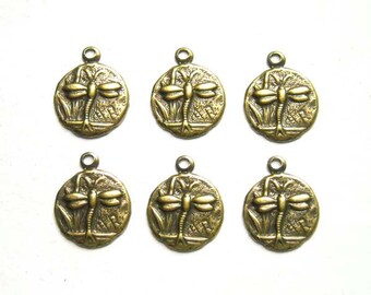 6 Antique Bronze Dragonfly Charms - 21-29-3