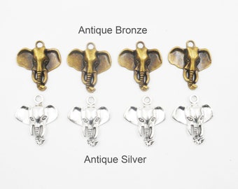4 Antique Bronze Or Antique Silver Elephant Charms - 20A-4