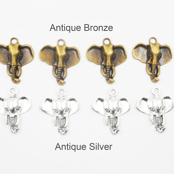 4 Antique Bronze Or Antique Silver Elephant Charms - 20A-4