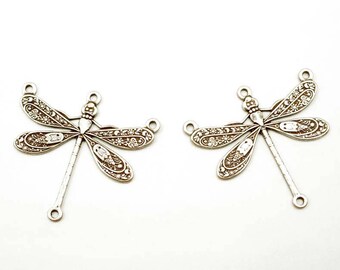 2 Antik Silber Libellen Verbinder / Charms - 2-IN-10