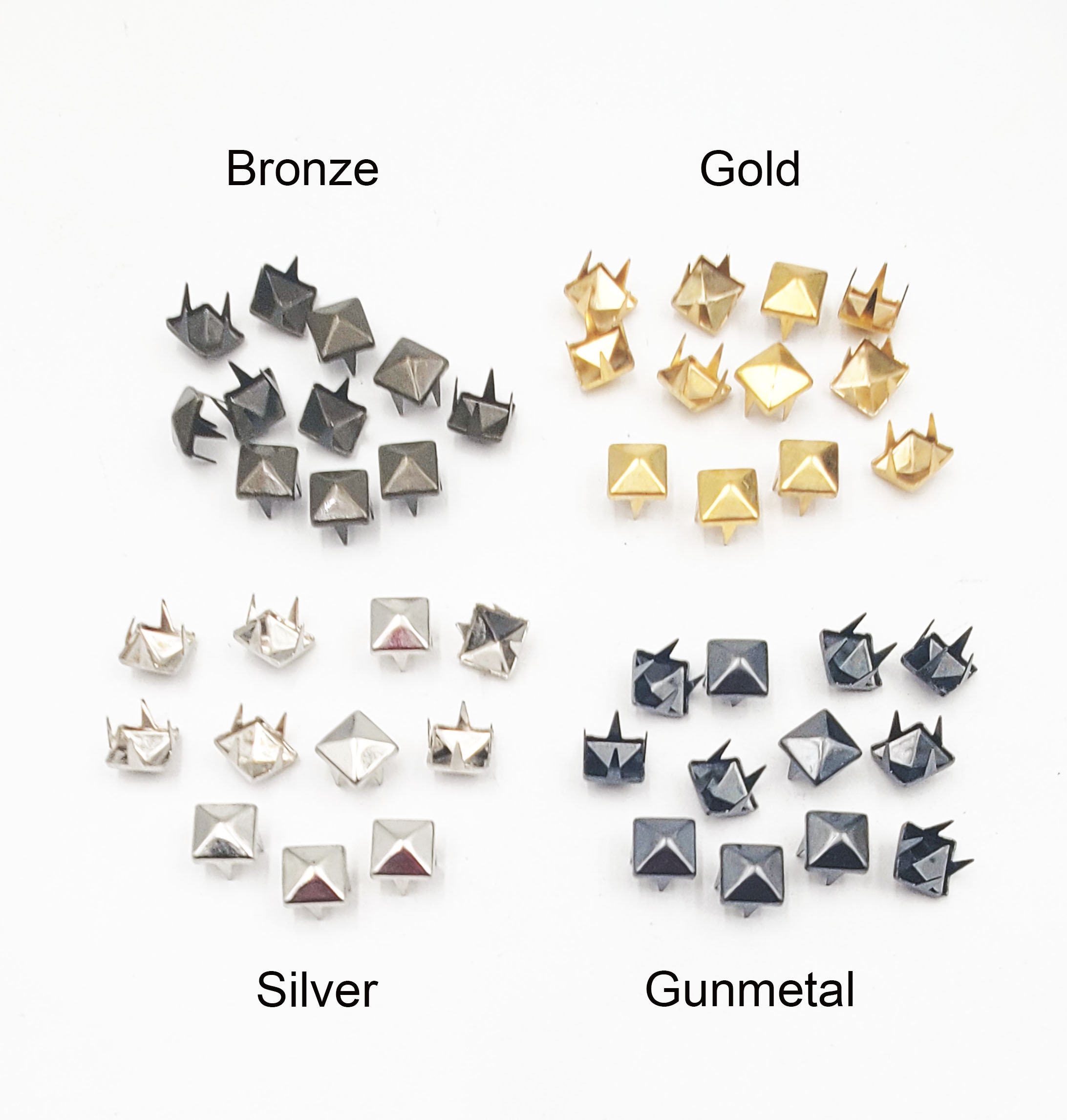50 Bronze, Gold, Silver or Gunmetal Square Pyramid Studs, 7mm - 41