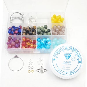 DIY Jewelry Making Kit, Including Glass/Gemstone Beads, Stretch Cord And Stainless Steel Charms - 36-01-B