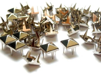 50 Silver Pyramid Square Rivet Studs - 9mm - 39-5