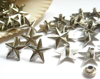 25 Sets Silver Star Rivet Studs - 20-R-3