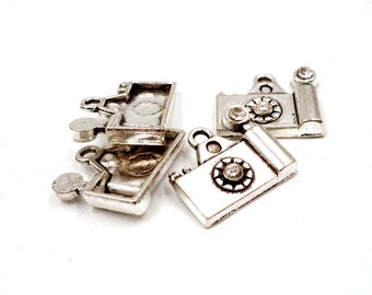 クリアラインストーン付きアンティークシルバーカメラチャーム5個 - 21