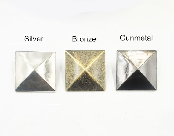 4 Large, 35mm Silver, Bronze or Gunmetal Pyramid Square Studs - 32