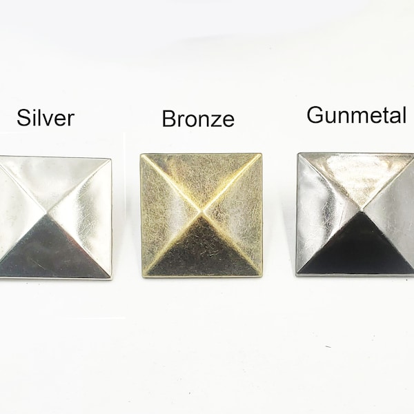 4 Large, 35mm Silver, Bronze Or Gunmetal Pyramid Square Studs - 32-15-A