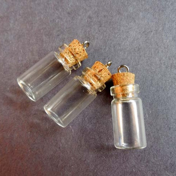 3 Clear Glass Mini Vial/Bottles With Corks And Loop - 6-19