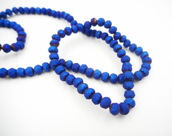 1 Strand Dark Blue Matte Electroplated Rondelle Glass Beads, 146 Beads - 25-24