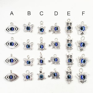 4 Antik Silber Auge, Schmetterling, Schildkröte, Elefant, Eule oder Lotus Blume Evil Eye Charms - 41-4-4A