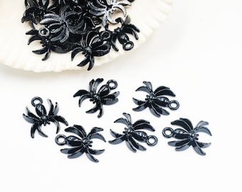 8 Black Spider Charms - 21-19-4