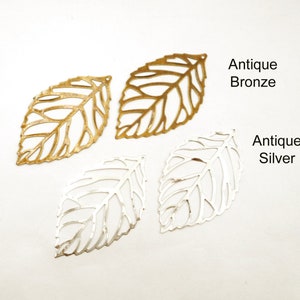 10 Antique Bronze Or Antique Silver Leaf Charms 6-20 image 1