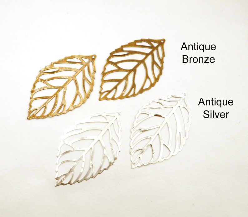 10 Antique Bronze Or Antique Silver Leaf Charms 6-20 image 1