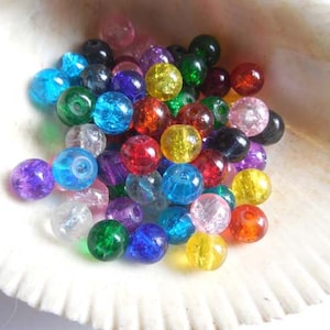 50 Assorted Crackle Glass Beads - 6mm Or 8mm - 39-72