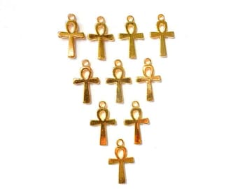 10/30/50/100 Antique Gold Ankh Charms, Jewelry Making - 22-31-10