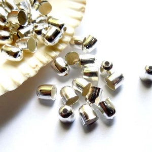 50 Silver Plated Cord End Tip Bead Caps - 17-8