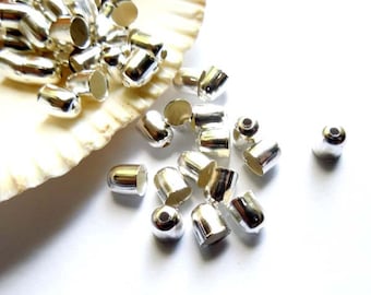 50 Silver Plated Cord End Tip Bead Caps - 17-8