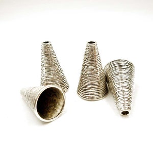 4 Antique Silver Cone  Bead/Tassel Caps - 32-13-A