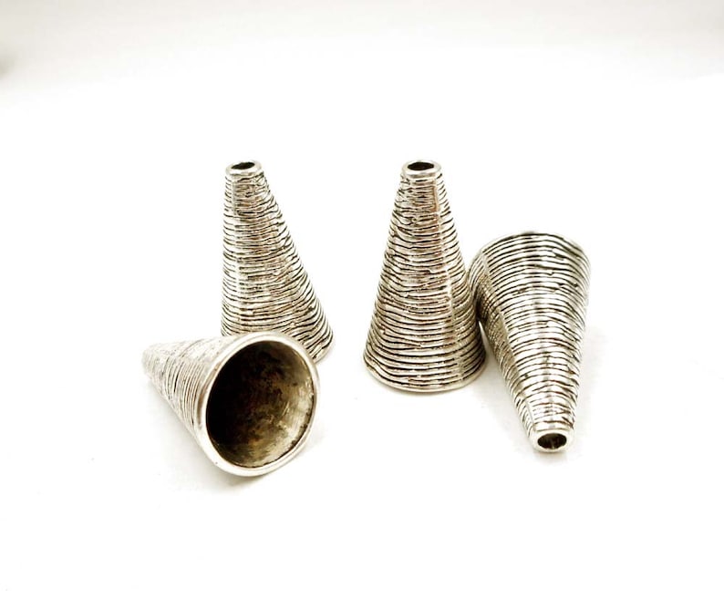 4 Antique Silver Cone Bead/Tassel Caps 32-13-A image 1