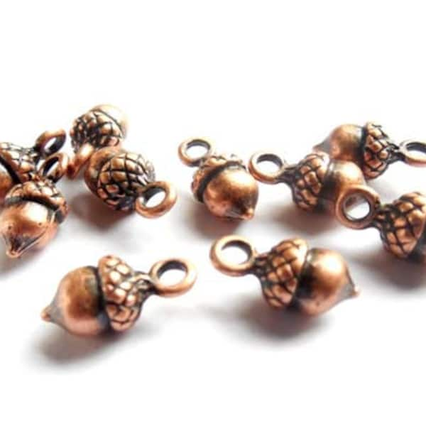 10 Antique Copper Acorn Charms - 39-33