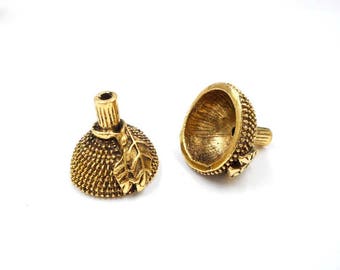 2 Antique Gold Acorn Top Bead Caps - 2-28