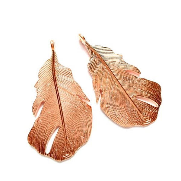 2 Rose Gold Plated Feather Charms - 27-33-5