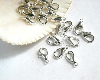 10 Silver Plated Lobster Claw Clasps - 2 Sizes - 14-1