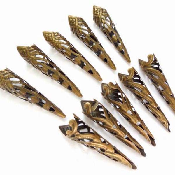 10 Antique Bronze Bugle Bead Caps - 40-9