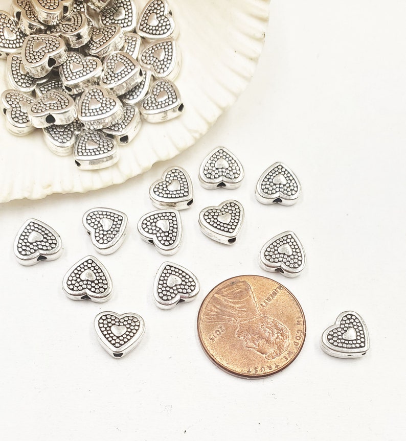 10 Antique Silver Heart Bead/Charms 21-37-7 image 3