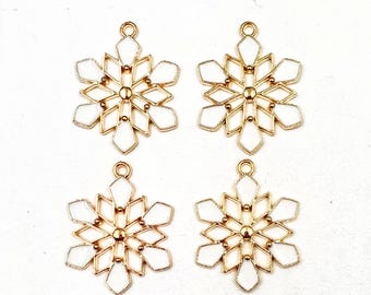2 Or 4 White And Gold Enameled Snowflake Charms - 21-51-3