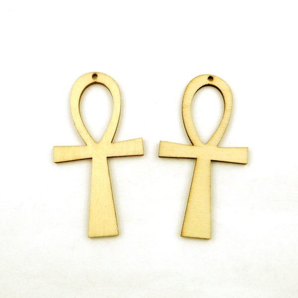 2 Wooden Ankh Pendant/Charms - 39-4