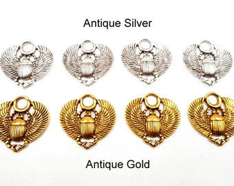 4 Antique Silver Or Antique Gold Scarab Connector/Charms - 2-21