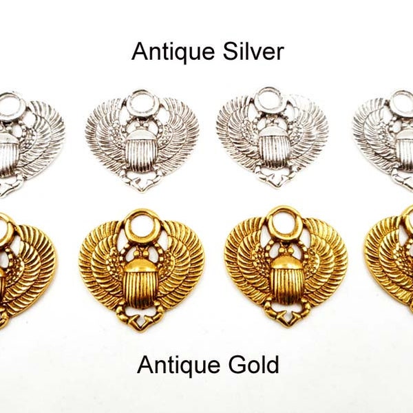 4 Antique Silver Or Antique Gold Scarab Connector/Charms - 2-21