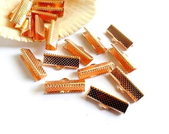 20 Rose Gold Plated Crimp Ribbon End Caps - 20mm - 5-14-A