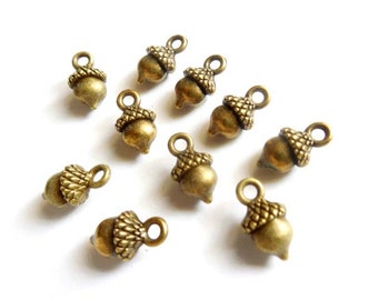 10 Antique Bronze Acorn Charms - 39-32