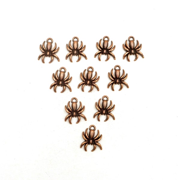 10 Antique Copper Spider Charms - 29-77