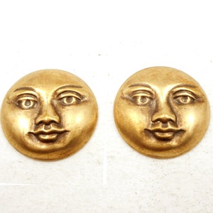 2 Antique Brass Moon Face Stamping - 22-20-2