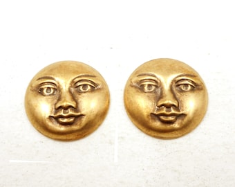 2 Antique Brass Moon Face Stamping - 22-20-2