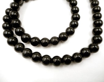 50 Black Glass Beads - 10mm - 29-60