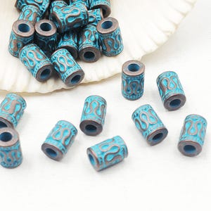 10 Patina/Antique Copper Barrel Spacer Beads- 30-33-19