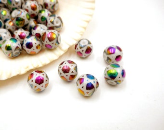 20 Multi-Colored Electroplated Patterned Glass Beads-8mm - 28-2