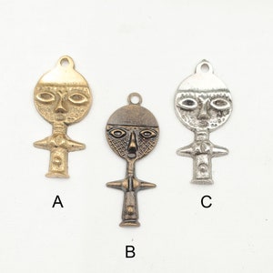 1 Brass, Antique Silver or Antique Bronze African Fertility Doll Charms - 21-25-6